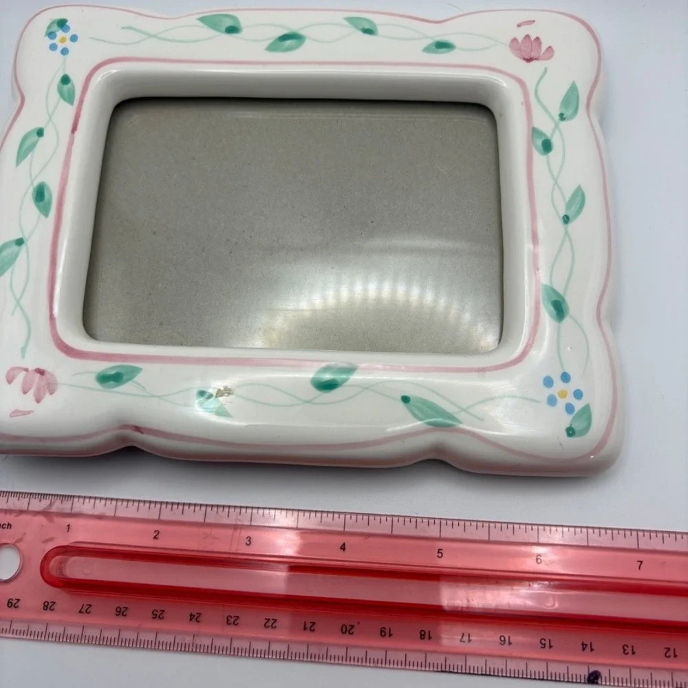 Vtg Ceramic Floral Picture Frame Hand Painted Cottagecore Granny Shabby Chic